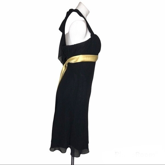 DAVIDS BRIDAL Chiffon Halter Dress Black Yellow All Occasion Sleeveless Size 2 - Picture 7 of 10